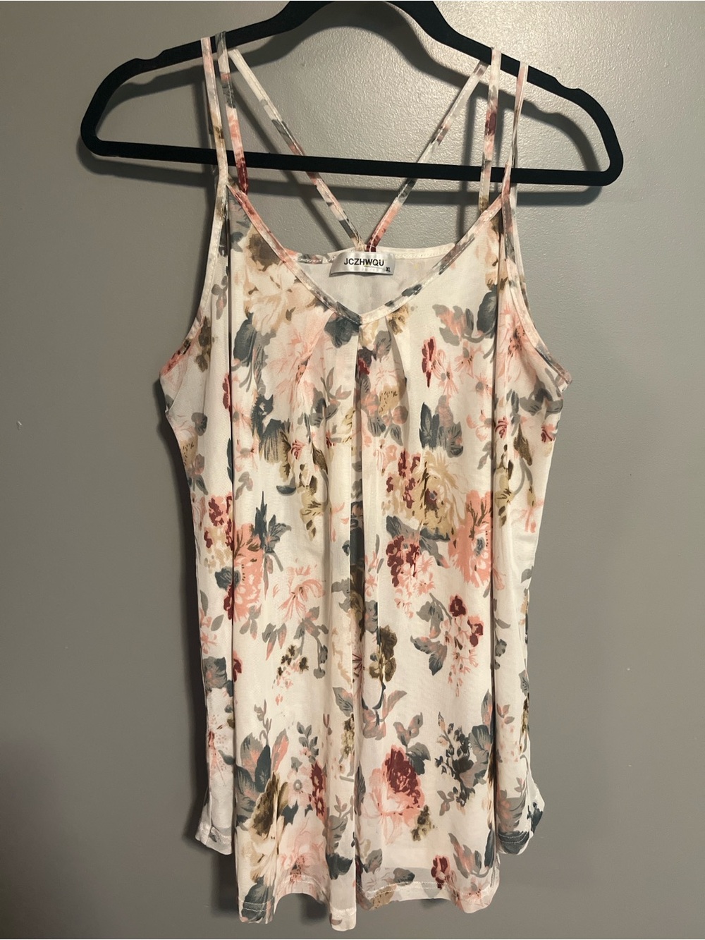 Floral Strappy Women’s Tank Top in Cream and Blush